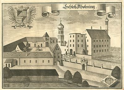 "Schloß Aholming" : Kupferstich von Michael Wening