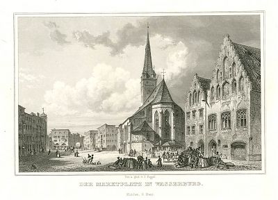 Stahlstich : "Der Marktplatz in Wasserburg"