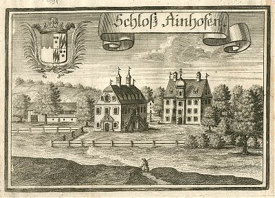 Schloß Maxhofen (vormals "Ainhofen") : Kupferstich von Michael Wening, Rentamt München, 1701